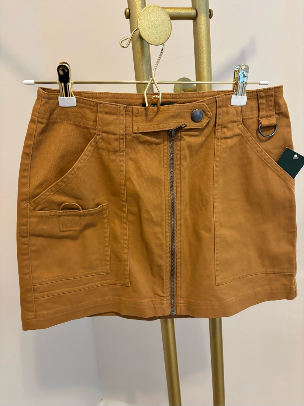 Camel Utility Zip-Front Mini Skirt
